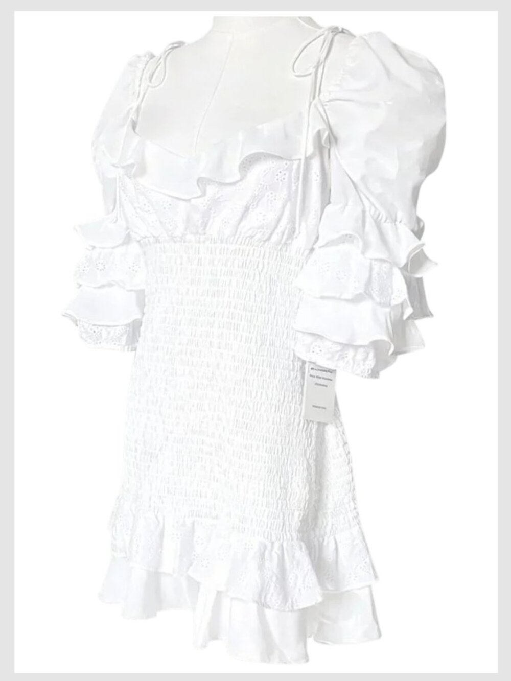 For Love & Lemons White Smocked Eyelet Mini Dress L - Picture 7 of 9
